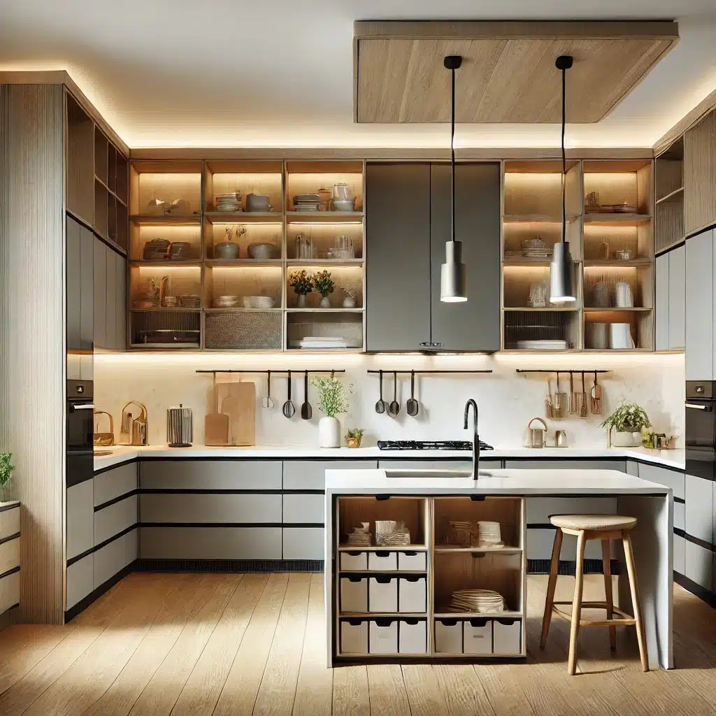 Modern modular kitchen design with L-shaped layout